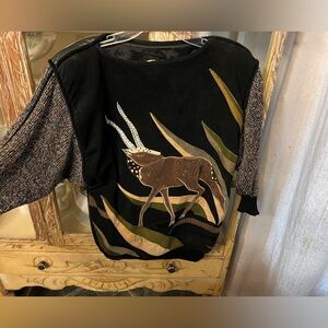 Szato Womens Medium Rare Vintage Antelope Wildlife Theme Sweater-1985